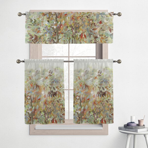 Floral Tailored 28'' W Kitchen Curtain In Gray 